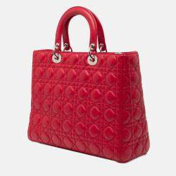 Pre Owned Dior Red Large Lambskin Cannage Lady Dior