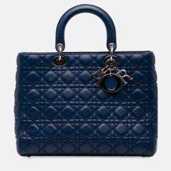 Pre Owned Dior Blue Large Lambskin Cannage Lady Dior