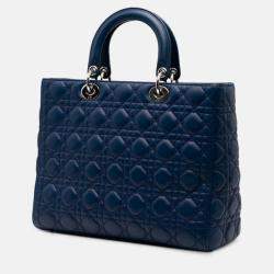 Pre Owned Dior Blue Large Lambskin Cannage Lady Dior