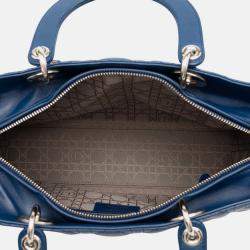 Pre Owned Dior Blue Large Lambskin Cannage Lady Dior