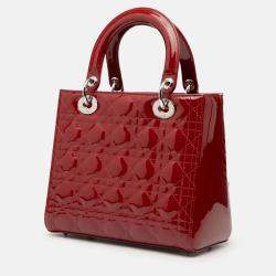 Pre Owned Dior Red Medium Patent Cannage Lady Dior