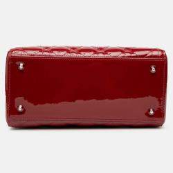Pre Owned Dior Red Medium Patent Cannage Lady Dior