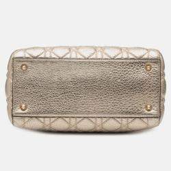 Pre Owned Dior Gold Medium Metallic Grained Calfskin Cannage Supple Lady Dior