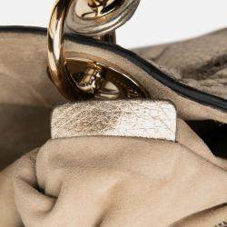 Pre Owned Dior Gold Medium Metallic Grained Calfskin Cannage Supple Lady Dior