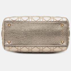 Pre Owned Dior Gold Medium Metallic Grained Calfskin Cannage Supple Lady Dior