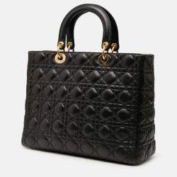 Pre Owned Dior Black Large Lambskin Cannage Lady Dior