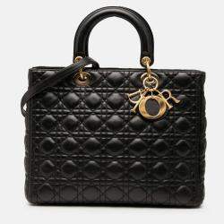 Pre Owned Dior Black Large Lambskin Cannage Lady Dior