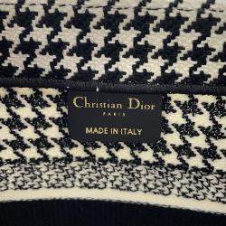 Pre Owned Dior Book Tote Houndstooth Pattern White/Black Canvas Size Small