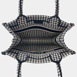 Pre Owned Dior Book Tote Houndstooth Pattern White/Black Canvas Size Small