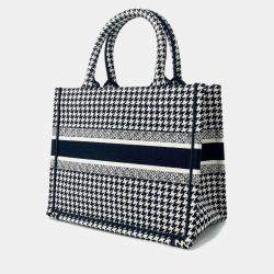Pre Owned Dior Book Tote Houndstooth Pattern White/Black Canvas Size Small