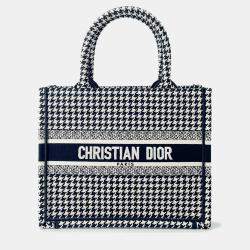 Pre Owned Dior Book Tote Houndstooth Pattern White/Black Canvas Size Small