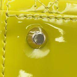 Pre Owned Dior Lady Dior 2Way Handbag Limegreen Patent Leather Size Mini