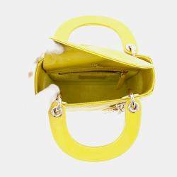 Pre Owned Dior Lady Dior 2Way Handbag Limegreen Patent Leather Size Mini