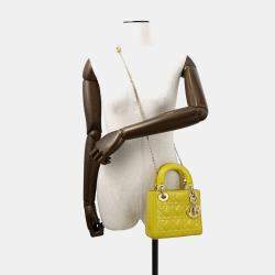 Pre Owned Dior Lady Dior 2Way Handbag Limegreen Patent Leather Size Mini