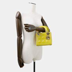 Pre Owned Dior Lady Dior 2Way Handbag Limegreen Patent Leather Size Mini