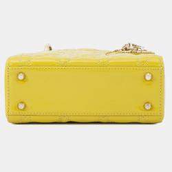 Pre Owned Dior Lady Dior 2Way Handbag Limegreen Patent Leather Size Mini