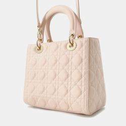 Pre Owned Dior Lady Dior Canage Powder Pink Lambskin Size Medium