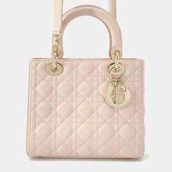 Pre Owned Dior Lady Dior Canage Powder Pink Lambskin Size Medium