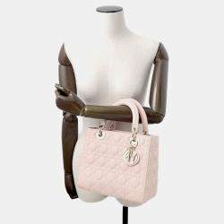 Pre Owned Dior Lady Dior Canage Powder Pink Lambskin Size Medium