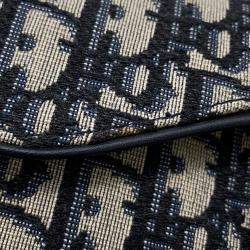 Pre Owned Dior Saddle Oblique One Shoulder Bag Navy Canvas Leather