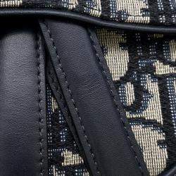 Pre Owned Dior Saddle Oblique One Shoulder Bag Navy Canvas Leather