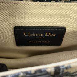 Pre Owned Dior Saddle Oblique One Shoulder Bag Navy Canvas Leather