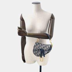 Pre Owned Dior Saddle Oblique One Shoulder Bag Navy Canvas Leather