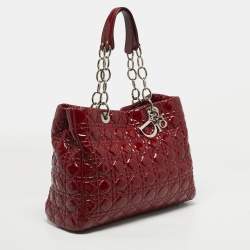 Pre Owned Dior Red Cannage Patent Leather Soft Lady Dior Tote