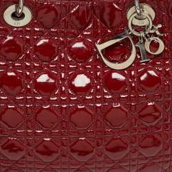 Pre Owned Dior Red Cannage Patent Leather Soft Lady Dior Tote