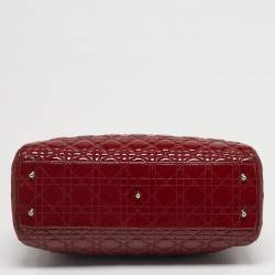 Pre Owned Dior Red Cannage Patent Leather Soft Lady Dior Tote