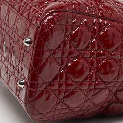 Pre Owned Dior Red Cannage Patent Leather Soft Lady Dior Tote