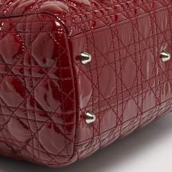 Pre Owned Dior Red Cannage Patent Leather Soft Lady Dior Tote
