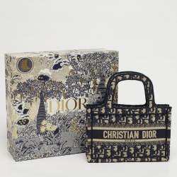Pre Owned Dior Navy Blue Oblique Canvas Mini Book Tote