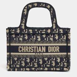 Pre Owned Dior Navy Blue Oblique Canvas Mini Book Tote