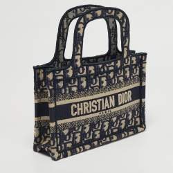 Pre Owned Dior Navy Blue Oblique Canvas Mini Book Tote