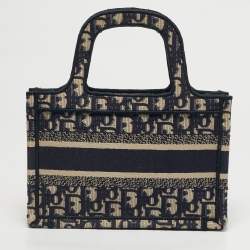 Pre Owned Dior Navy Blue Oblique Canvas Mini Book Tote