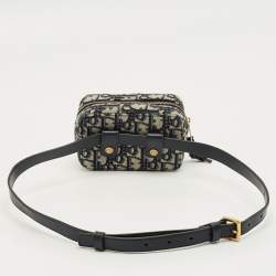 Pre Owned Dior Navy Blue Oblique Canvas and Leather Pouch Belt Bag