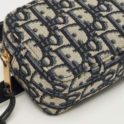 Pre Owned Dior Navy Blue Oblique Canvas and Leather Pouch Belt Bag