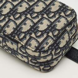 Pre Owned Dior Navy Blue Oblique Canvas and Leather Pouch Belt Bag