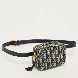 Pre Owned Dior Navy Blue Oblique Canvas and Leather Pouch Belt Bag