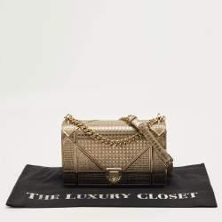 Pre Owned Dior Ombre Gold Microcannage Patent Leather Medium Diorama Shoulder Bag