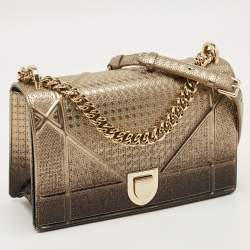 Pre Owned Dior Ombre Gold Microcannage Patent Leather Medium Diorama Shoulder Bag