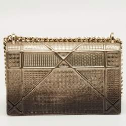 Pre Owned Dior Ombre Gold Microcannage Patent Leather Medium Diorama Shoulder Bag