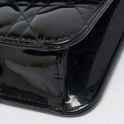 Pre Owned Dior Black Cannage Patent Leather Miss Dior Promenade Wallet On Chain