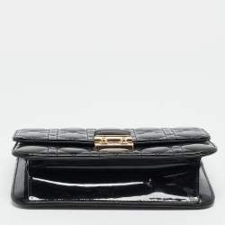 Pre Owned Dior Black Cannage Patent Leather Miss Dior Promenade Wallet On Chain
