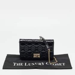 Pre Owned Dior Black Cannage Patent Leather Miss Dior Promenade Wallet On Chain