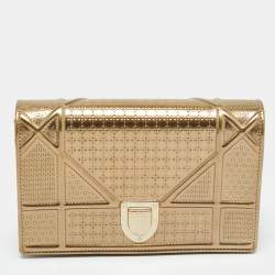 Pre Owned Dior Gold Microcannage Patent Leather Diorama Wallet on Chain