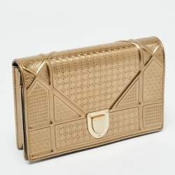 Pre Owned Dior Gold Microcannage Patent Leather Diorama Wallet on Chain