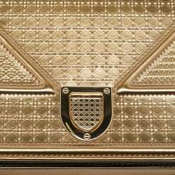 Pre Owned Dior Gold Microcannage Patent Leather Diorama Wallet on Chain