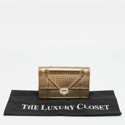 Pre Owned Dior Gold Microcannage Patent Leather Diorama Wallet on Chain